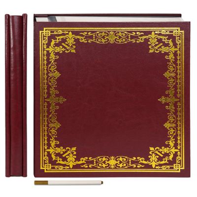 Vienrose Large Self-Adhesive Photo Album, Artificial Leather Scrapbook Album for 4x6 5x7 3x5 8x10 Photos, 10.63"x11.02" Vintage Memory Book DIY 60 Pages with with A Metallic Pen, Red