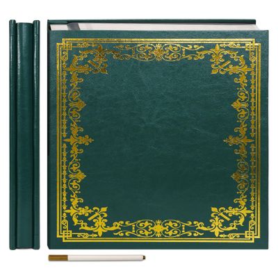 Vienrose Large Self-Adhesive Photo Album, Artificial Leather Scrapbook Album for 4x6 5x7 3x5 8x10 Photos, 10.63"x11.02" Vintage Memory Book DIY 40 Pages with with A Metallic Pen, Dark Green