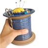 Handcrafted Sewing Caddy & Pincushion Set, Scissors Included, Bobbin Holder ring, Supplies and Notions Storage Blue (Blue Sunflower, Rainbow Shimmer scissors) view 2