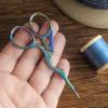 Handcrafted Sewing Caddy & Pincushion Set, Scissors Included, Bobbin Holder ring, Supplies and Notions Storage Blue (Blue Sunflower, Rainbow Shimmer scissors) view 3