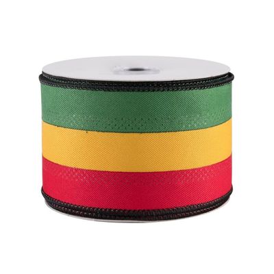 Red Yellow Green Striped Ribbon - 2 1/2" x 10 Yards, Wired Edge, Rastafari, Kwanzaa Decor, Wreath, Christmas, Ghana