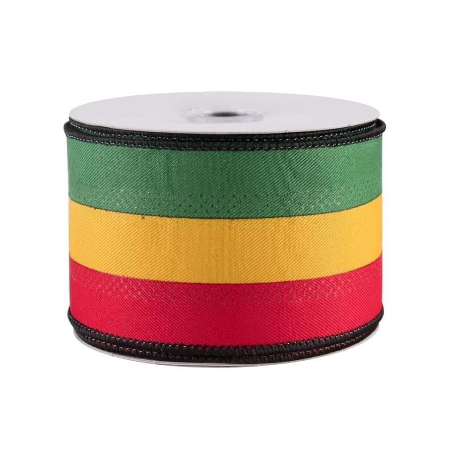 Red Yellow Green Striped Ribbon - 2 1/2" x 10 Yards, Wired Edge, Rastafari, Kwanzaa Decor, Wreath, Christmas, Ghana