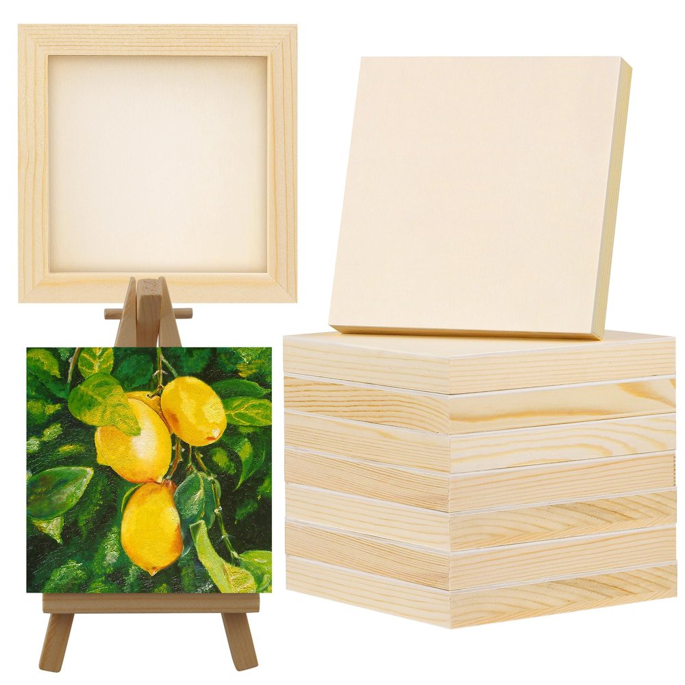 Aodaer 8 Pack Wood Panels 6 x 6 Inch Wooden Panels Canvas Unfinished Craft Wood Boards Panels for Art Crafts Acrylic and Oil Painting Pouring DIY Projects