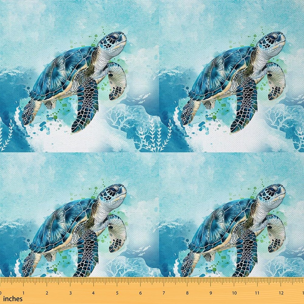 Feelyou Sea Turtle Blue Teal Fabric by The Yard 5 Yard Ocean Decorative Fabric Beach Coastal Upholstery Fabric for Chairs Animal DIY Reupholstery Fabric Room Decor Soft Flannel