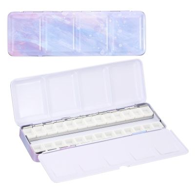 PATIKIL Empty Watercolor Palette, Metal Watercolor Tin with 26pcs Half Pans Paint Case with Lid Paint Box for Travel Gouache Oil Painting, Pink Purple