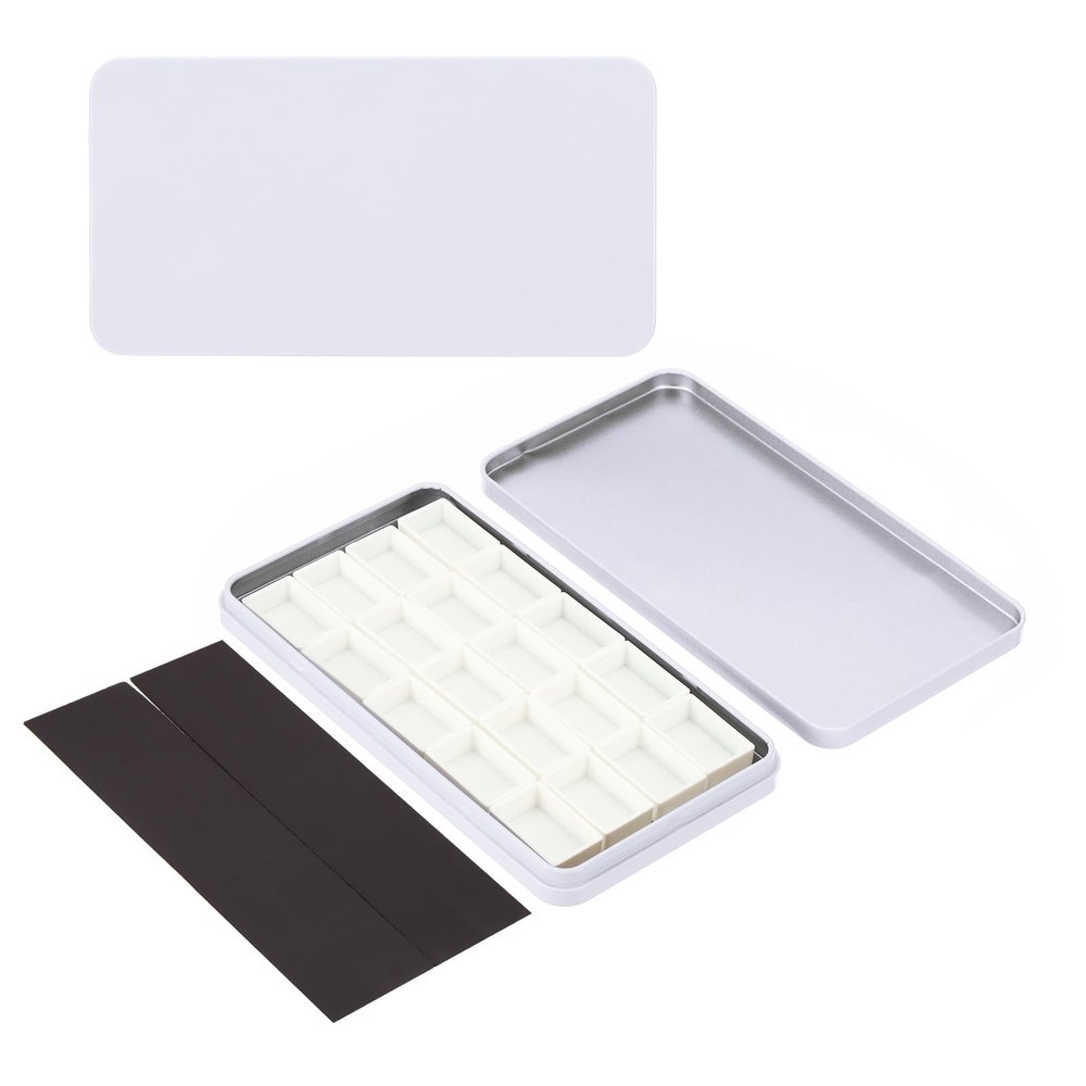 PATIKIL Empty Watercolor Palette, Metal Watercolor Tin with 20pcs Half Pans and Magnetic Sticker Paint Case with Lid Paint Box for Travel Gouache, White