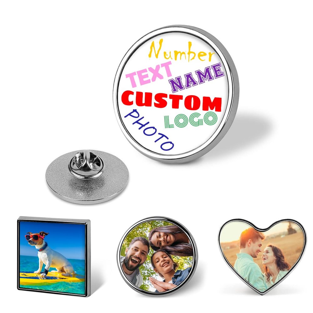 Custom Buttons Bulk 1-100 PCS Personalized Photo Pins Add Your Text Logo Clothing Accessory Badge for Hat Backpack Lapel for Men Women Wedding Party, 3 Shapes Available, Round