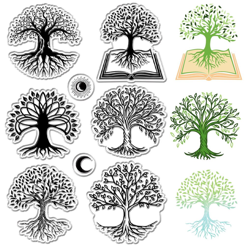 CRASPIRE Tree of Life Clear Stamps Plant Moon Sun Reusable Postmark Transparent Silicone Stamp Seals for Journaling Card Making Decor DIY Scrapbooking Film Frame Photo Album Decorative