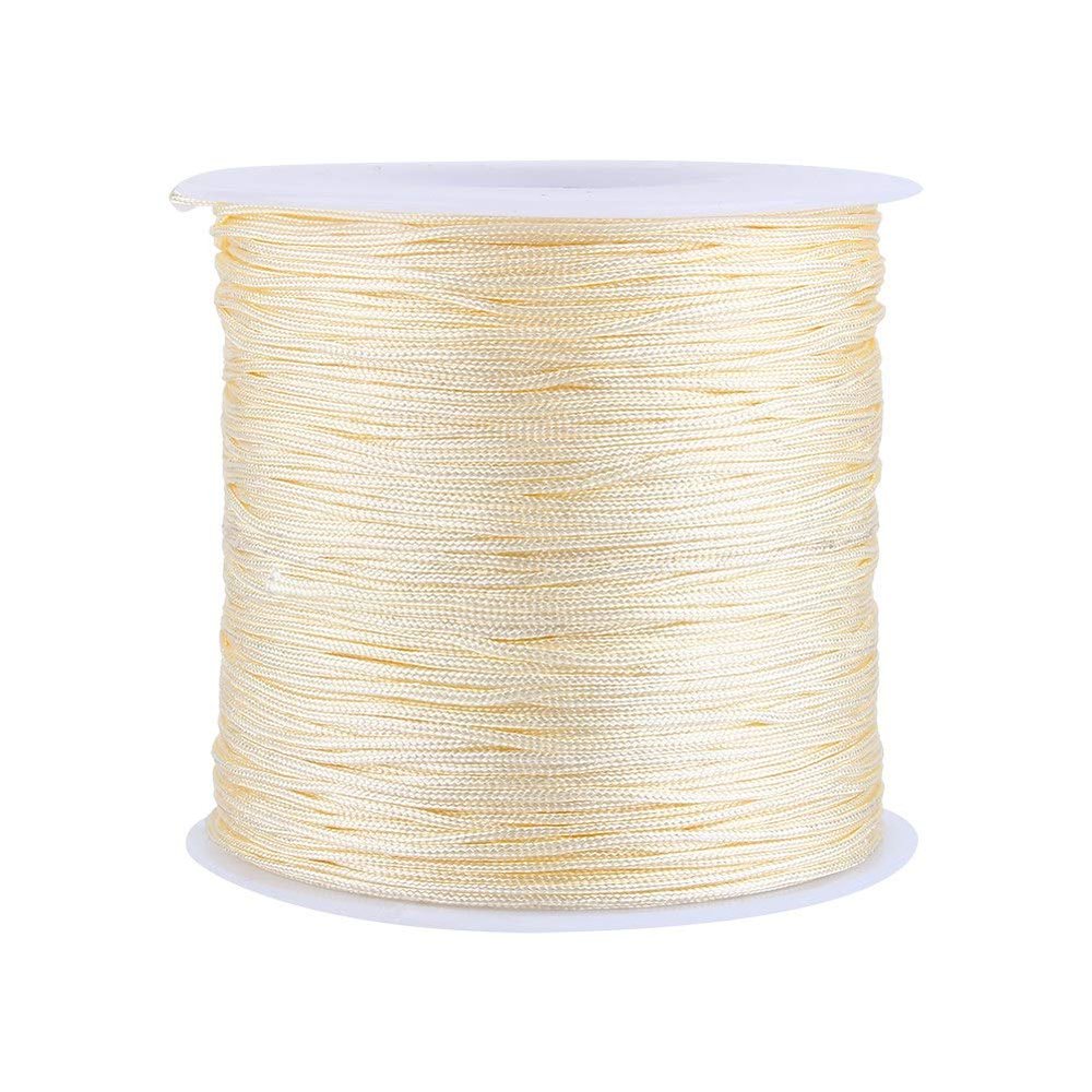 Chinese Knot Cord, 100Mx0.8mm Nylon Chinese Knot Cord Rattail Thread String Round Knitting Cord Beige for Micro Macrame Jewelry Making
