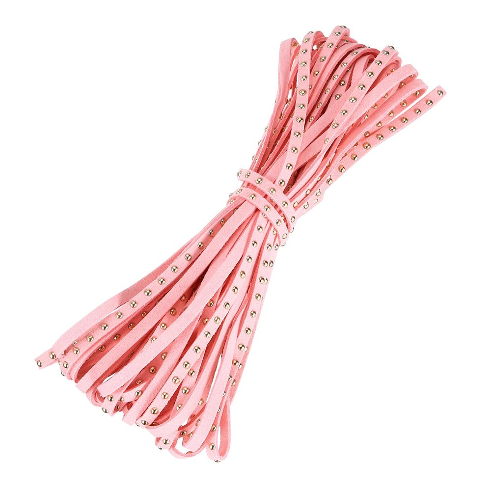 uxcell 10 Yards Faux Leather Suede Cord with Rivet, 5mm Studded Microfiber Leather String Rope for DIY Making Necklaces, Bracelets (Pink)