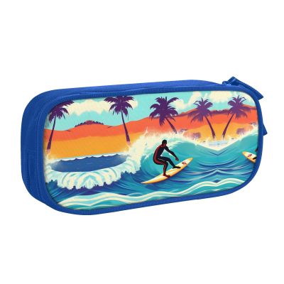 YQxwJL Hawaiian Surfer On Wavy Print Pencil Cases Pen Box Stationery Makeup Bag, Desk Organizer For College Adults Women Men