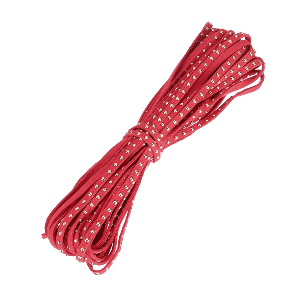 uxcell 10 Yards Faux Leather Suede Cord with Rivet, 5mm Studded Microfiber Leather String Rope for DIY Making Necklaces, Bracelets (Red)