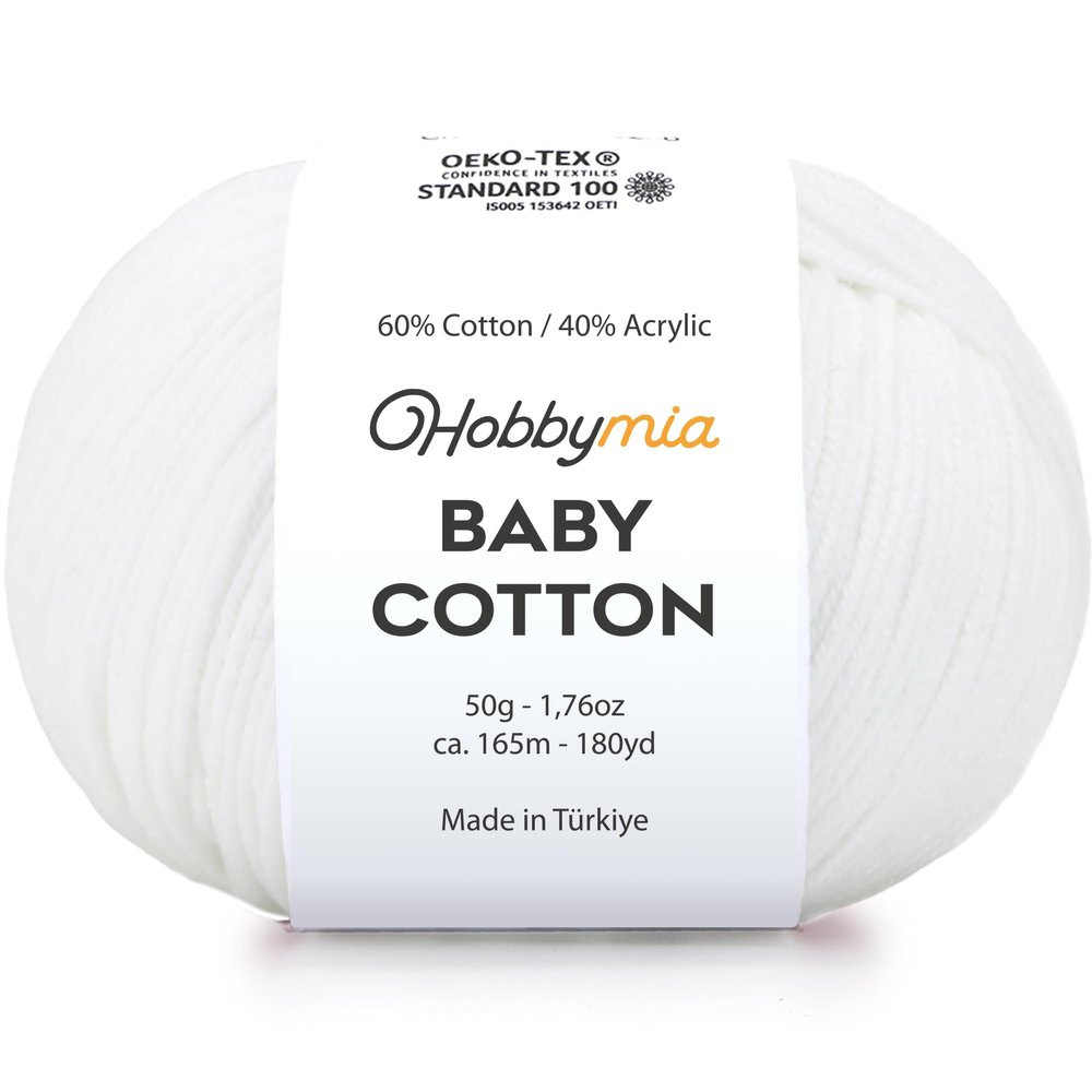 HobbyMia Baby Cotton Blend Yarn Soft Sport Weight Yarn for Crochet & Amigurumi - 50g/180yds - 60% Cotton 40% Acrylic - Ideal for Baby & Knitting Proj.(Max White, 1 Ball)