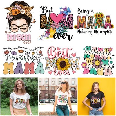 NineTribe Basics 6 Sheets Mother's Day Iron on Transfers, Dtf Transfers Ready to Press Mama Heat Transfer Stickers Mom Iron on Decals for T Shirts Pillow Hoodie DIY Crafts