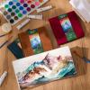 Mooliwe 4 Pcs Watercolor Travel Journal Watercolor Sketchbook Painting 5 x 5 Inch 300 GSM Cotton Cold Press Notebook for Painter Beginner Graduation Gift(Retro Color) view 4