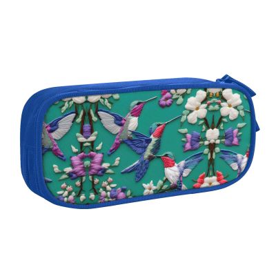 YQxwJL Flower Hummingbirds Embroidery Print Pencil Cases Pen Box Stationery Makeup Bag, Desk Organizer For College Adults Women Men