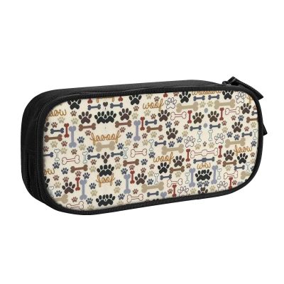 YQxwJL Dog Bones Paw Print Pencil Cases Pen Box Stationery Makeup Bag, Desk Organizer For College Adults Women Men