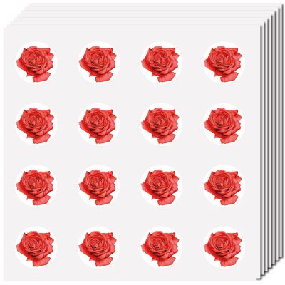 CREATCABIN 128Pcs 8 Sheets Red Rose Sticker Flower Planner Stickers Plastic Waterproof Self-Adhesive Plant Decal Roses Sticker for Scrapbooking Envelope Helmet Water Bottle Crafts Decoration 0.98Inch