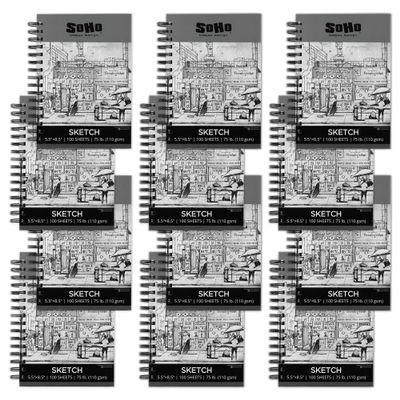SoHo 110 GSM Sketch Paper Pad Spiral 5.5x8.5 100-Sheets - 12 Pack