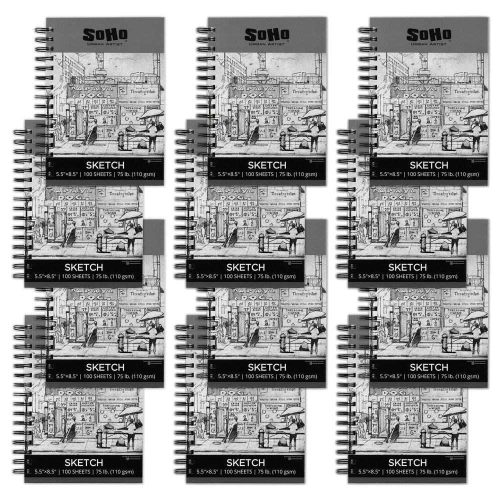 SoHo 110 GSM Sketch Paper Pad Spiral 5.5x8.5 100-Sheets - 12 Pack