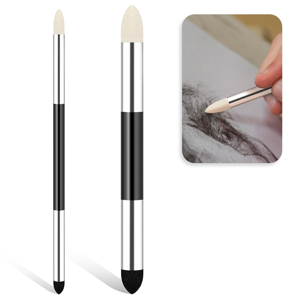 Artist Blending Sponge Pen Dual Tip Reusable Drawing Art Soft Pastel Blending Tools Washable Sketch Rubbing Sponge Brush for Artist Professional Sketch Drawing Blending Lightening and Highlight