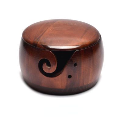 Meeting Love Wooden Knitting Wool Bowl, 15 * 8cm Wool Storage Bowl, Yarn Finishing Box, Knitting Crochet Accessories, Household Yarn Storage, Dark Cover With Lid
