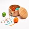 Meeting Love Wooden Knitting Wool Bowl, 15 * 8cm Wool Storage Bowl, Yarn Finishing Box, Knitting Crochet Accessories, Household Yarn Storage, Dark Cover With Lid view 2