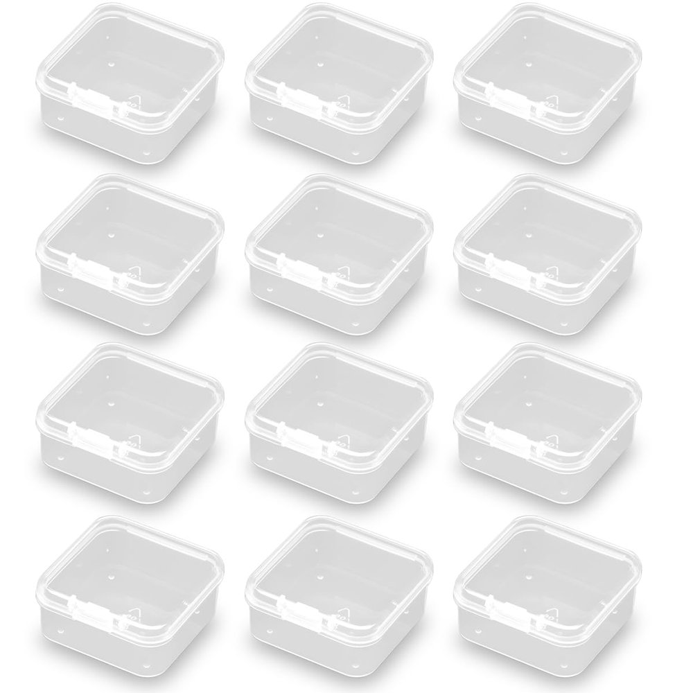 Farmer Mani 24 Pack Clear Square Plastic Beads Storage Containers Box (1.69 x 1.69 x 0.79 Inch),Square Bead Organizers for Small items, Crafts, Beads, Coins, Jewelry and Business Cards