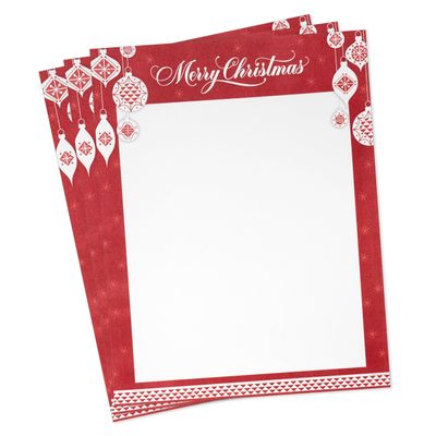 Hallmark Holiday Letterhead, 8.5" x 11" (60 Sheets: "Merry Christmas," Red Ornaments) Printable Stationery Paper