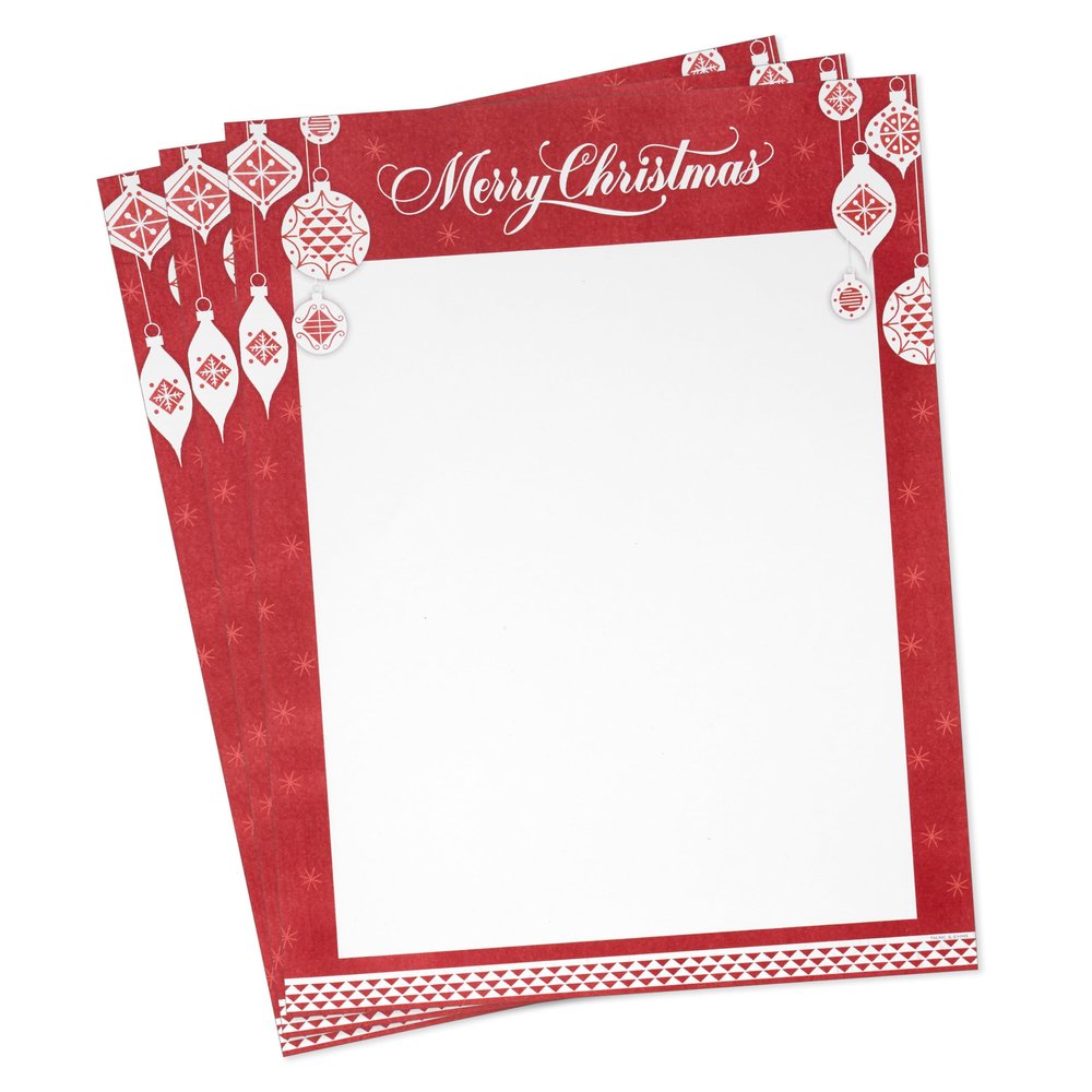 Hallmark Holiday Letterhead, 8.5" x 11" (60 Sheets: "Merry Christmas," Red Ornaments) Printable Stationery Paper