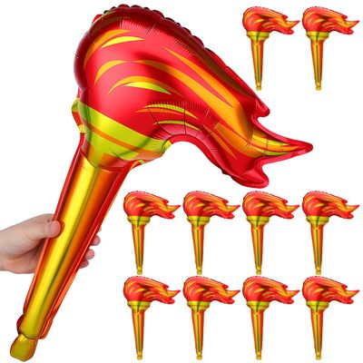 Tofficu 100Pcs Inflatable Flame Torch 18 Inch Lightweight Fake Fire Prop for Medieval Cosplay Party Sports Event Decorations