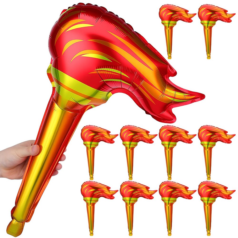 Tofficu 100Pcs Inflatable Flame Torch 18 Inch Lightweight Fake Fire Prop for Medieval Cosplay Party Sports Event Decorations