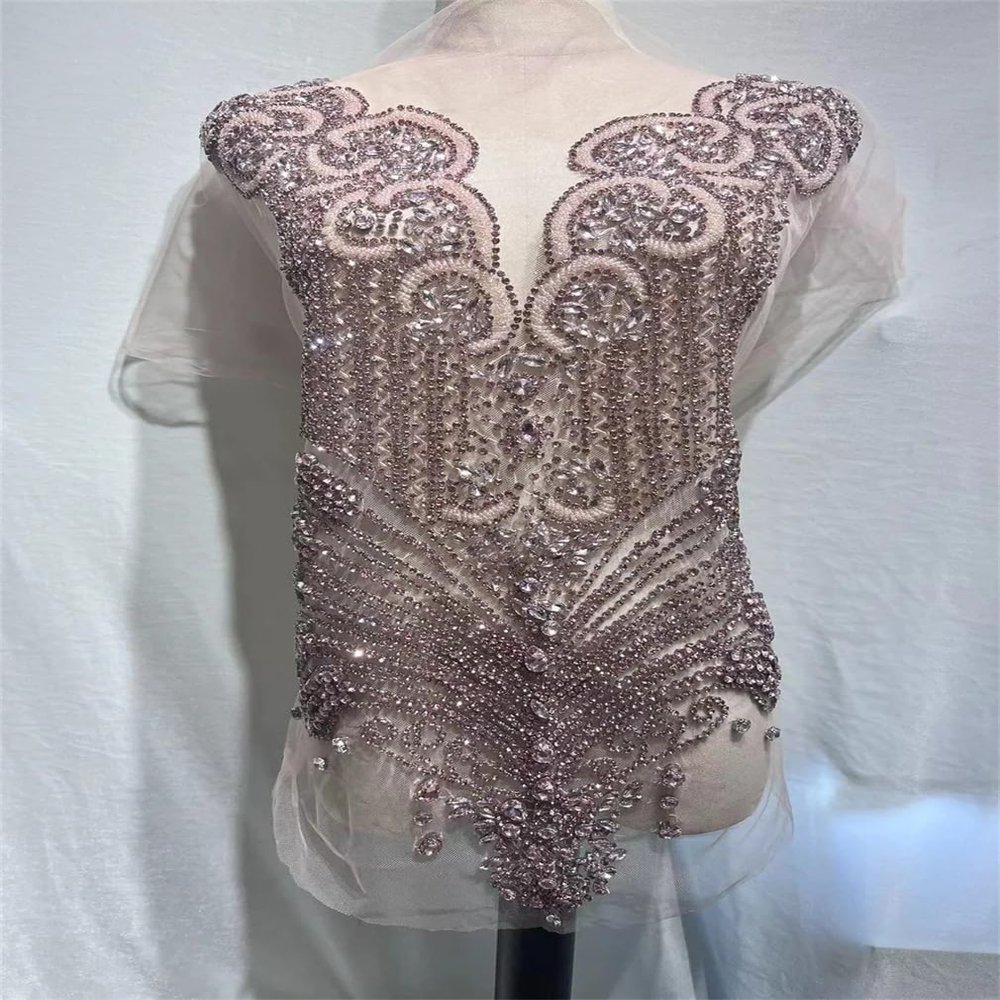 1PCS Handmade Rhinestone Applique Sew On Patches for Wedding Bridal Evening Wear Patches