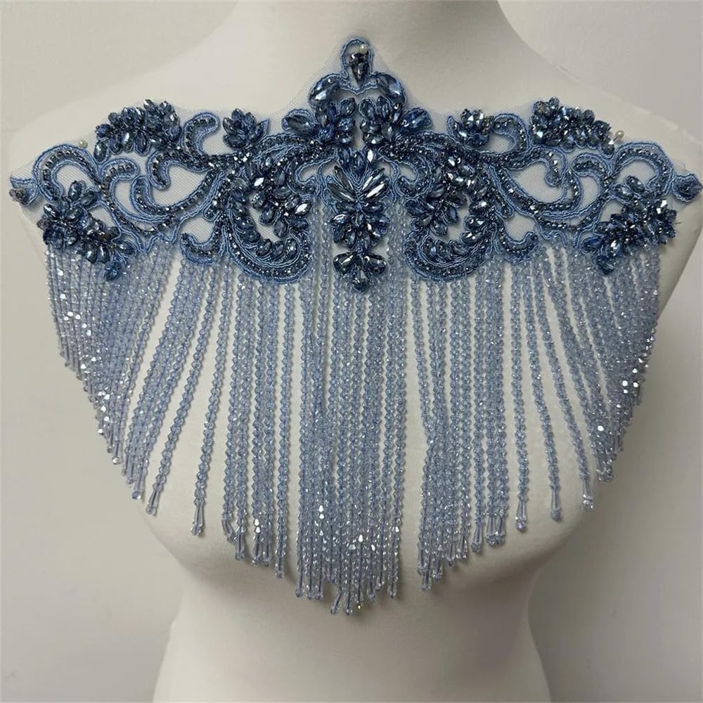 1Pcs Handmade Beaded Rhinestones Wedding Patches with Tassels Appliques for Clothes Decoration