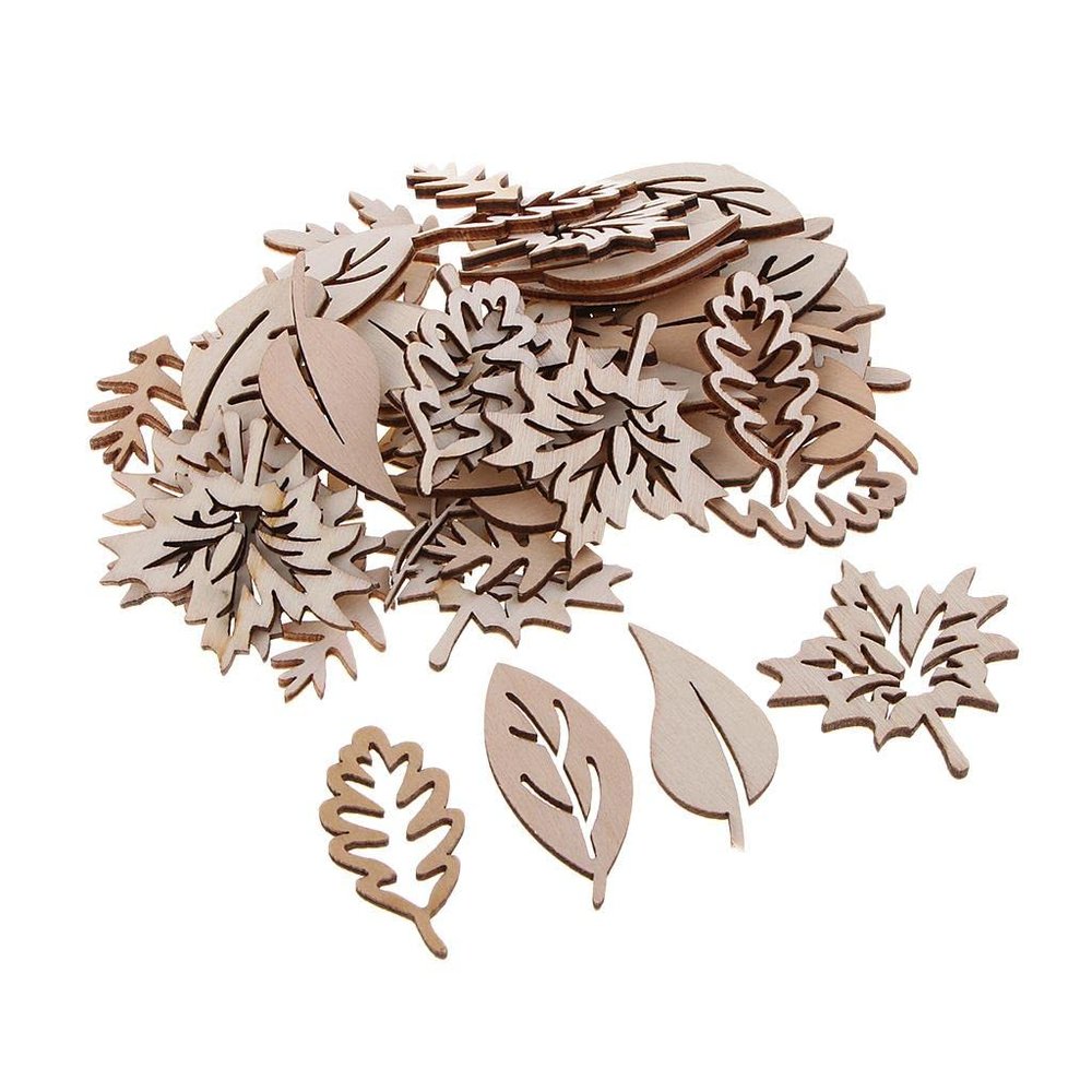 Luzhengyang 50 Pieces Wooden Leaf Shapes Crafts Decoration - DIY Scrapbooking Wooden Embellishments for Home Decor and Craft Projects, NGAGY9U22VIQM8QB5