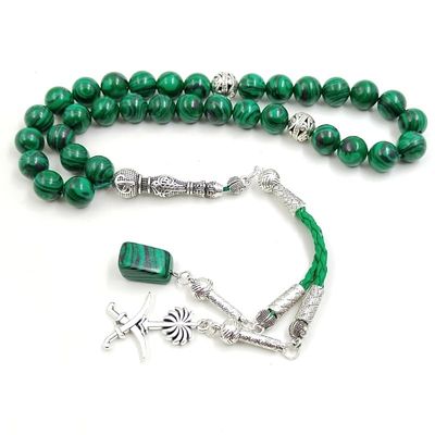 ALBASHAN Tasbih men Green Malachite with Saudi pendant muslim prayer beads Islamic arabic fashion Accessories Eid ramadan gift misbaha (12mm x 45beads)