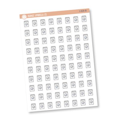 Laundry Icon Planner Stickers | Washing Machine Icon Chore Labels | Cleaning Icon Stickers | I-428 (Black & White)