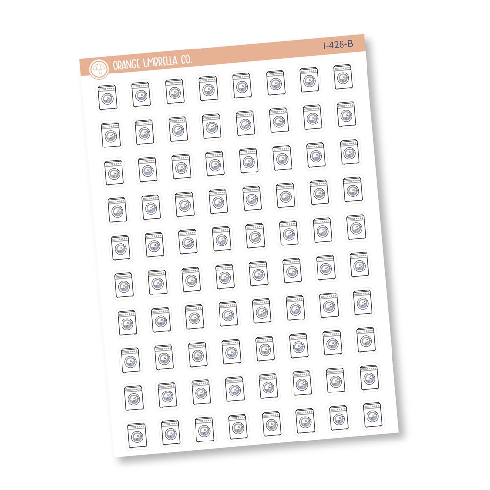Laundry Icon Planner Stickers | Washing Machine Icon Chore Labels | Cleaning Icon Stickers | I-428 (Black & White)