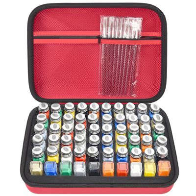 Storage Case For Testors Paint Set Model Paint, Holds 60 Bottles with 9 Detail Brushes, Paint Organizer Carrying Bag for Model Builders, Miniature Painters, Home Travel Workshop, Box Only, Red