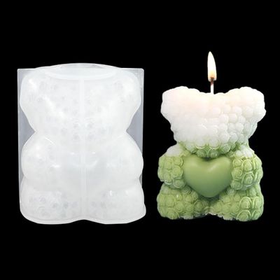 Zayookey Rose Bear Candle Mold for Epoxy Resin 3D bear Candle Making Resin Mold Animal Soap Silicone mold Teddy Bear Casting Mould for DIY Aromatherapy Wax Candle Soap