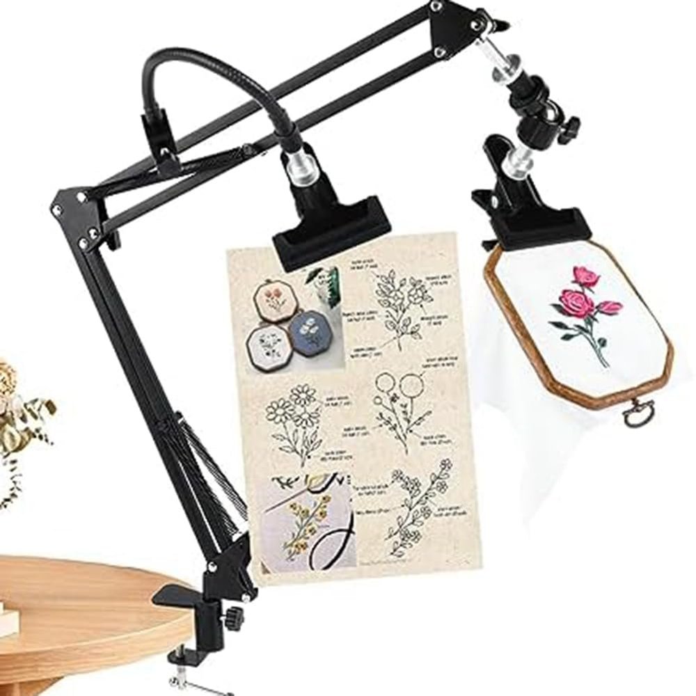 Jkjhbhged Embroidery Hoop Stand: 360 Adjustable Metal Embroidery Hoop Stand for Sewing Crafts