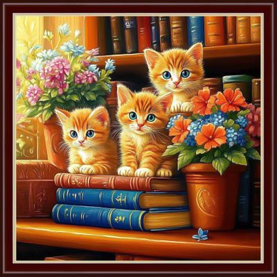 Dimensean Stamped Cross Stitch Kits Full Range of Embroidery Patterns Starter Kits for Beginners Adult DIY Cross Stitches Needlepoint Kits 11CT-Cat Flowers on the Table 18x18 inch