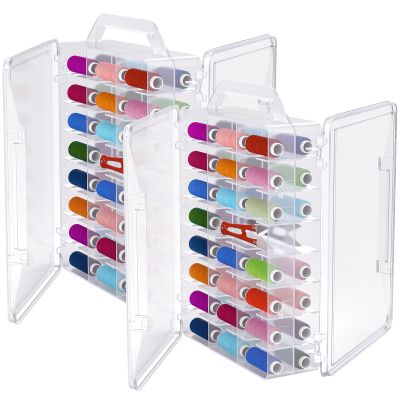 Gbivbe 46 Grids Sewing Organizer, Double Sided Thread Box Storage, Portable Clear Plastic Organizer Box for Embroidery and Sewing Threads, Embroidery Floss, Crafts, Small Toys (Clear,2 Pack)