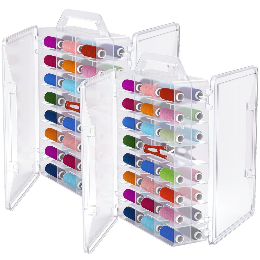 Gbivbe 46 Grids Sewing Organizer, Double Sided Thread Box Storage, Portable Clear Plastic Organizer Box for Embroidery and Sewing Threads, Embroidery Floss, Crafts, Small Toys (Clear,2 Pack)