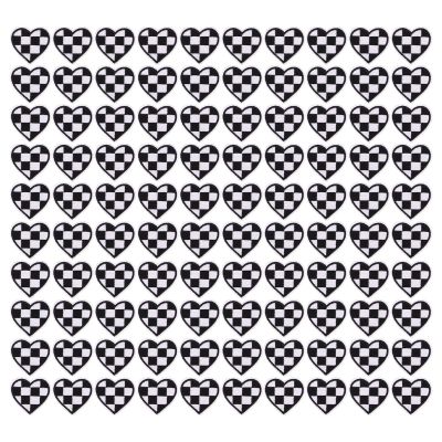 100pcs Heart Shaped Patches, Iron On Black White Grid Embroidered, DIY Applique Patches Decoration for Clothes Bags Hats Clothing Repair