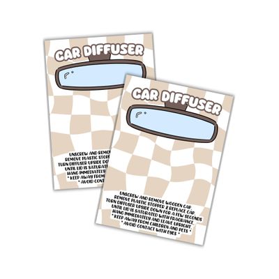 Car Oil Diffuser Package Bag Insert Care Instruction Cards | 50 pk 5x7 Tan Checkered fits in 6x9 for Holographic Bags Warning Inserts Cardstock Reed Bullet Wooden Top Product Client