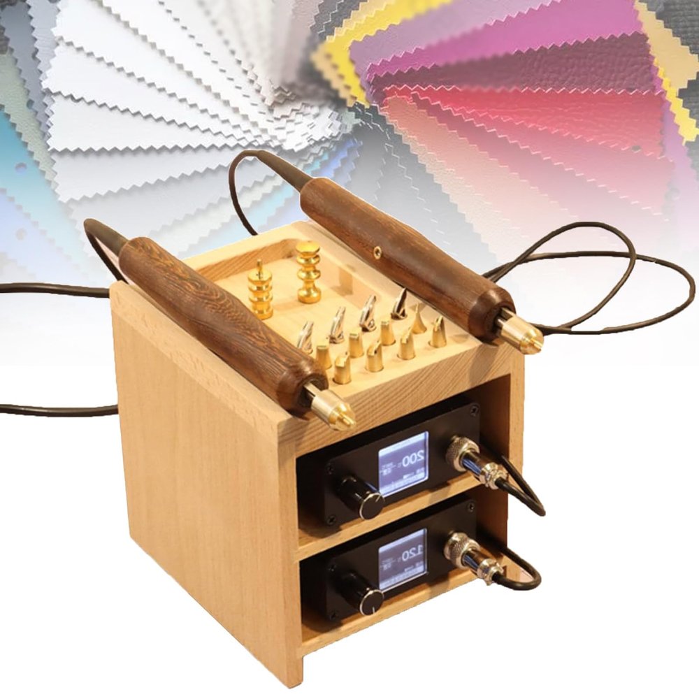 Electric leather edge pressing machine, hot leather edge creasing machine, for leather, with hot heads, for DIY leather edge polishing,Doublemachine