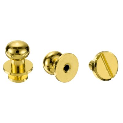 uxcell 5 Set 10mm Solid Brass Round Head Stud Screw Rivets Post Fastener for DIY Leather Craft Belt Wallet Handbag Decoration Repairs, Gold Tone