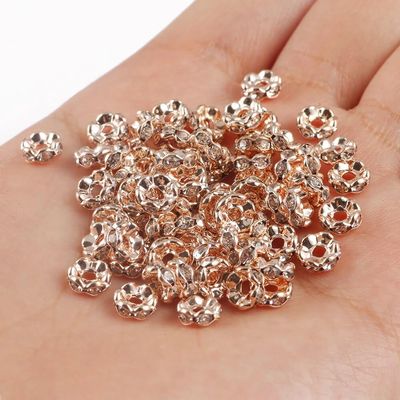 50Pcs/Lot Multicolor Rhinestone Rondelles Crystal Bead 4/6/8/10Mm Loose Spacer Beads for DIY Jewelry Making Accessories Supplies - (Color: Style 02 Rose Gold/Size: 6Mm)
