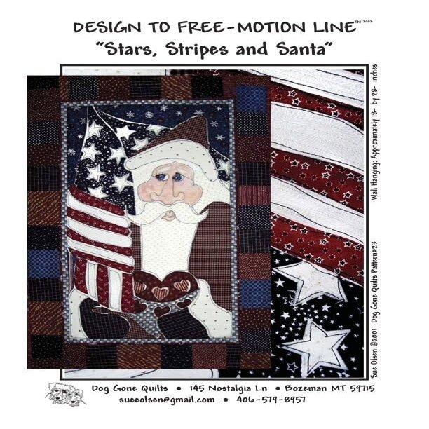 NineTribe Basics Stars, Stripes and Santa Quilt Pattern, Approximately Size 18 x 28, Design to Free-Motion Line from Dog Gone Quilts